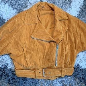 Free People Yellow Corduroy Moto Jacket Ribbed Outerwear Gold